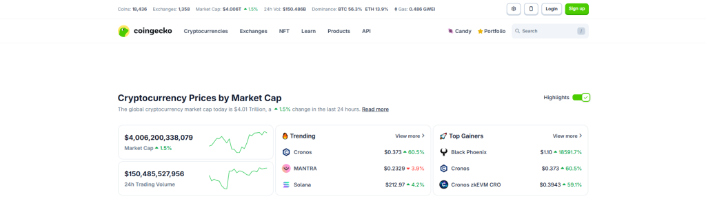CoinGecko - Paras ilmainen seurantasovellus